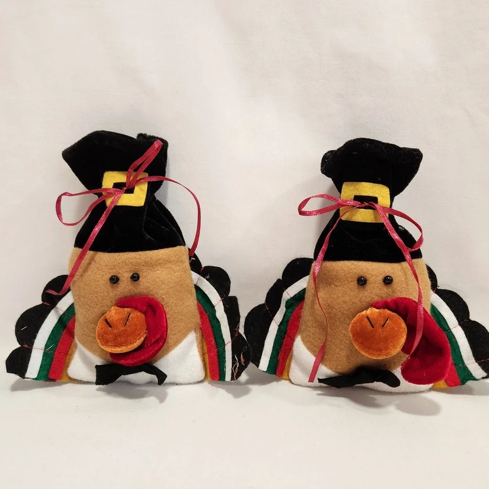 12pc Thanksgiving Turkey Treat Bags Felt Pilgrim Hat Holiday‎ Party Favors Brown
