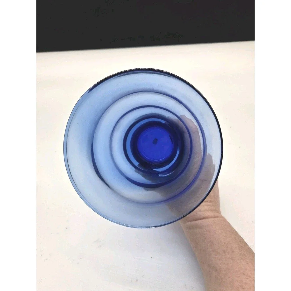 Vintage Cobalt Blue Art Deco Style Ribbed Conical Glass Vase