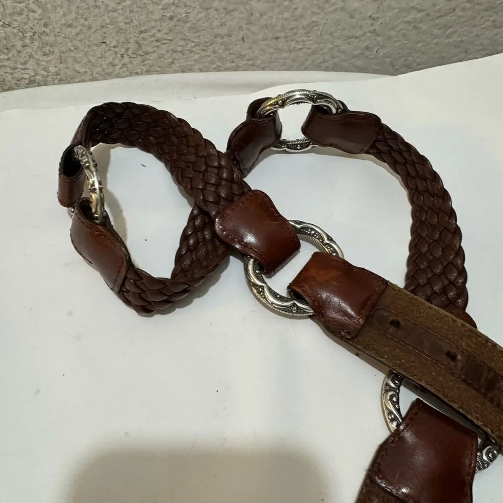 Womens Brighton Brown Braided Leather Concho Belt Size 32 Boho Western