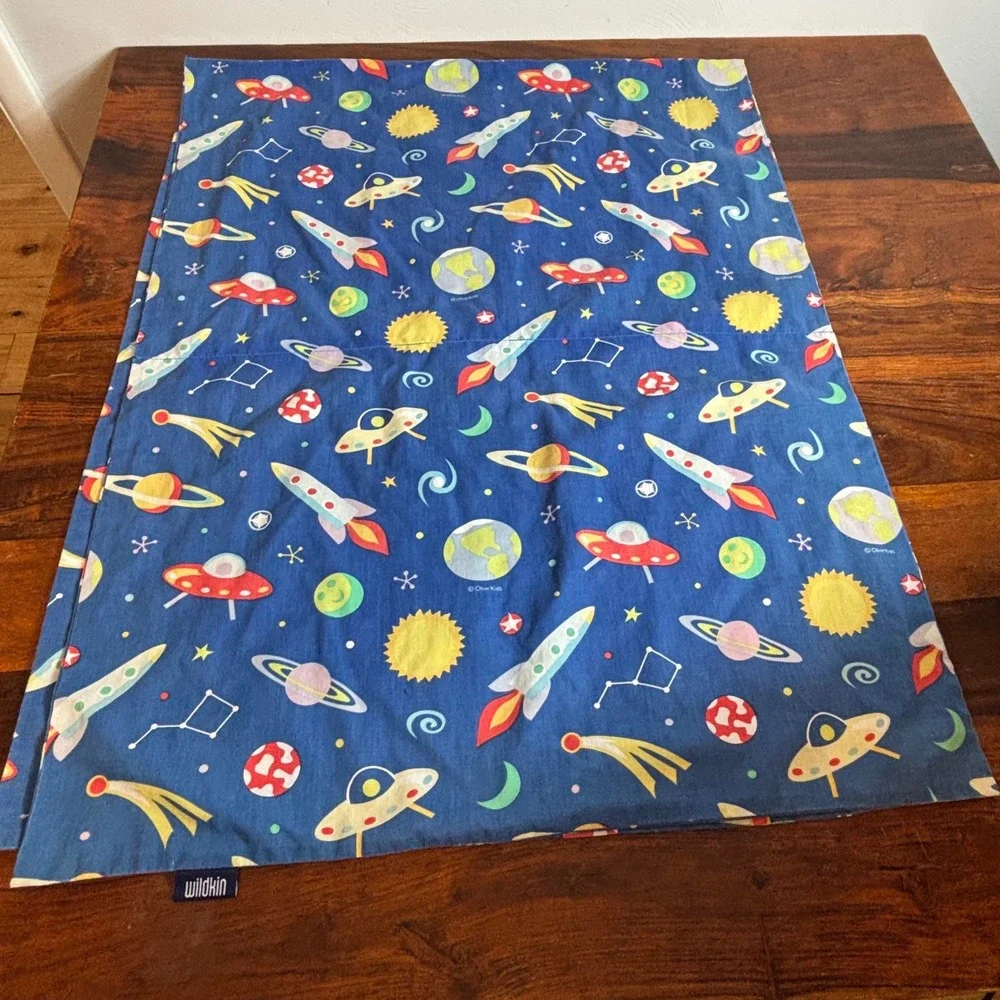 Wildkin Olive‎ Kids Space Rocket UFO Planets Blue Nap Pillowcase Envelope