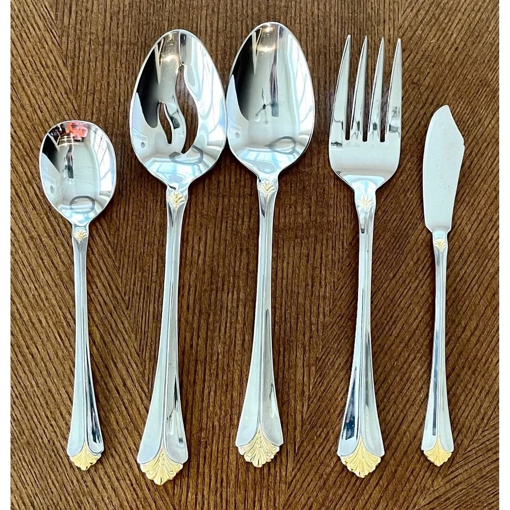 Towle Santa Barbara Gold 18/8 Stainless Steel Flatware Service For 8 Korea 45pcs