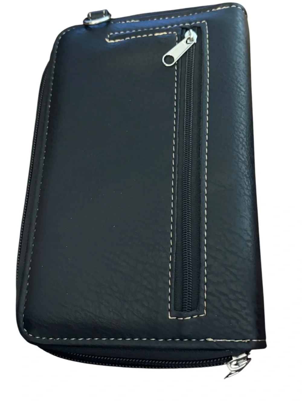 Black Vegan Leather Crossbody Phone Pouch Winged Crystal Cross Accent Wristband