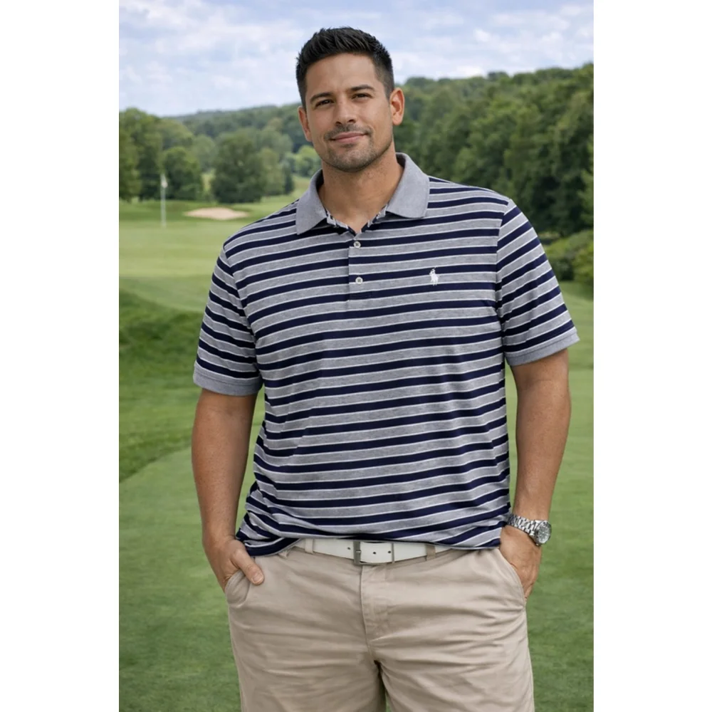 Men's Polo Ralph Lauren Polo M Navy Gray Striped Classic Fit