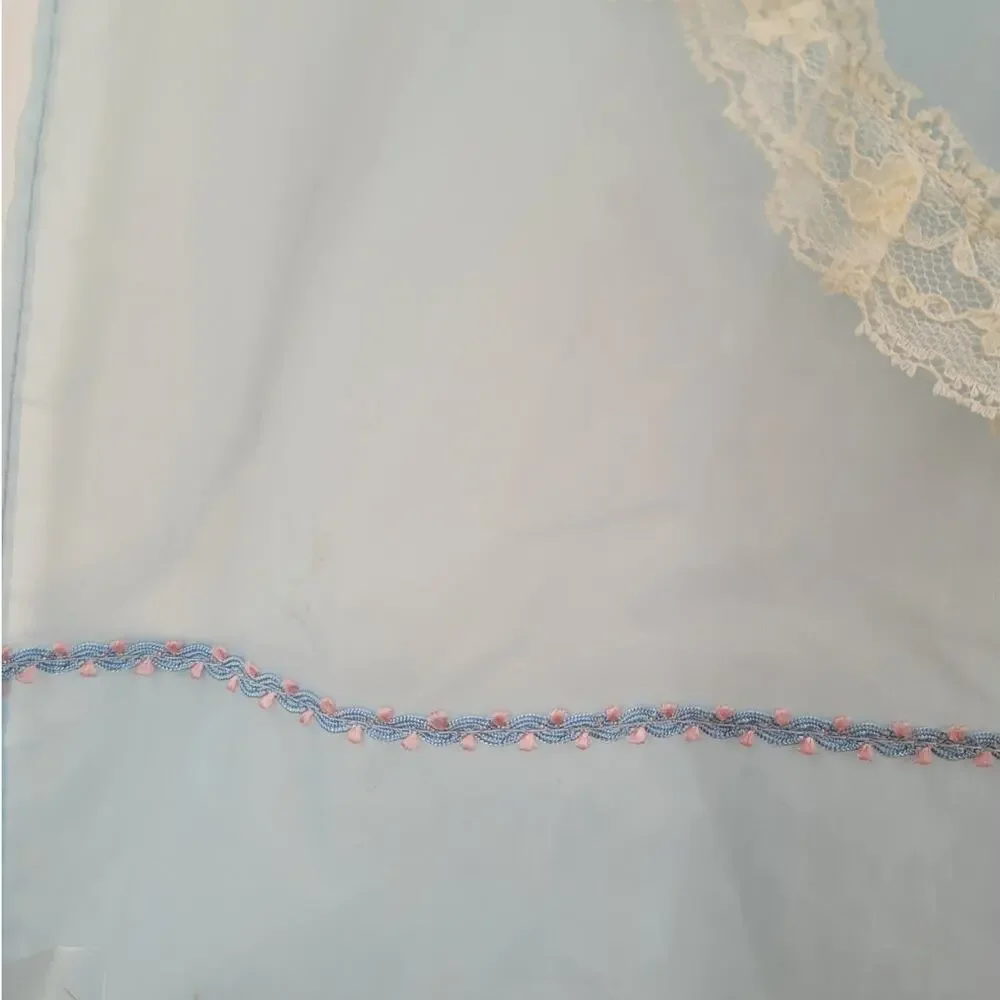 Vintage 1950s Blue Sheer Applique Half‎ Hostess Apron Cottage Coquette Gift