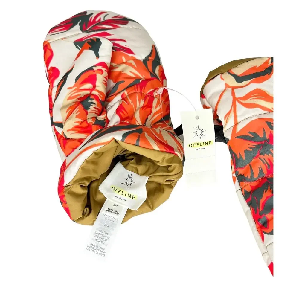 Offline Aerie Gloves Mittens Nylon Floral Orange Rose Flower One Size Adult New