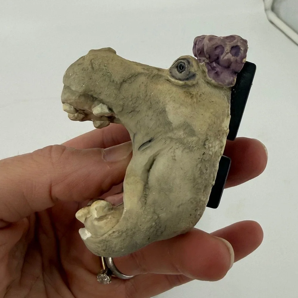 Vintage Hippopotamus House Hippo Refrigerator Magnet With Purple Showercap