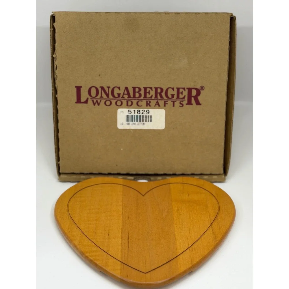 VTG Longaberger Woodcrafts Love Letters Heart Basket Lid Maple Brown 1999 NIB