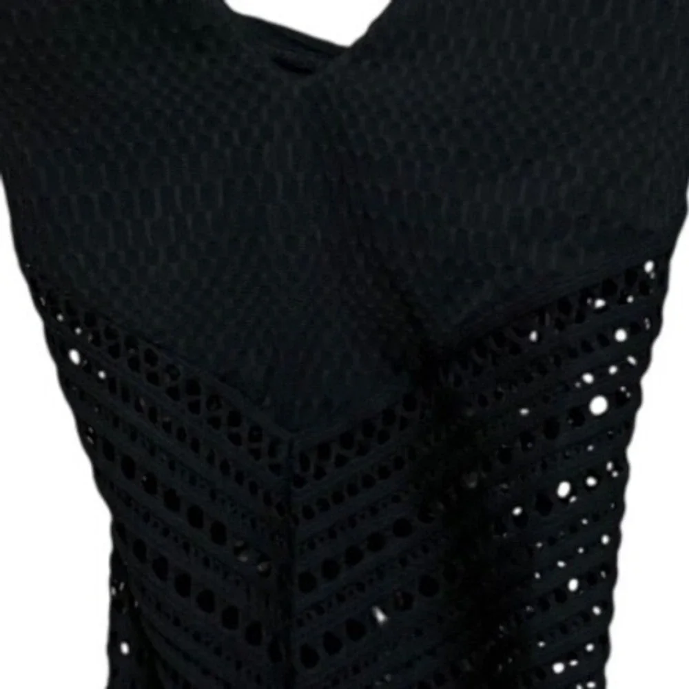 Robin Piccone Perla Black Crochet One Piece Swimsuit 182613 Womens Size 10 NEW