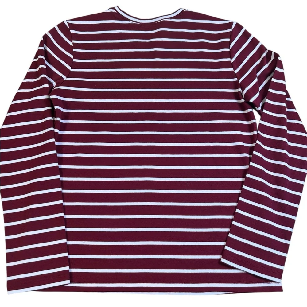 LAKE Luxury Loungewear Pima Cotton Striped Long Sleeve Tee XS Burgundy Soft‎