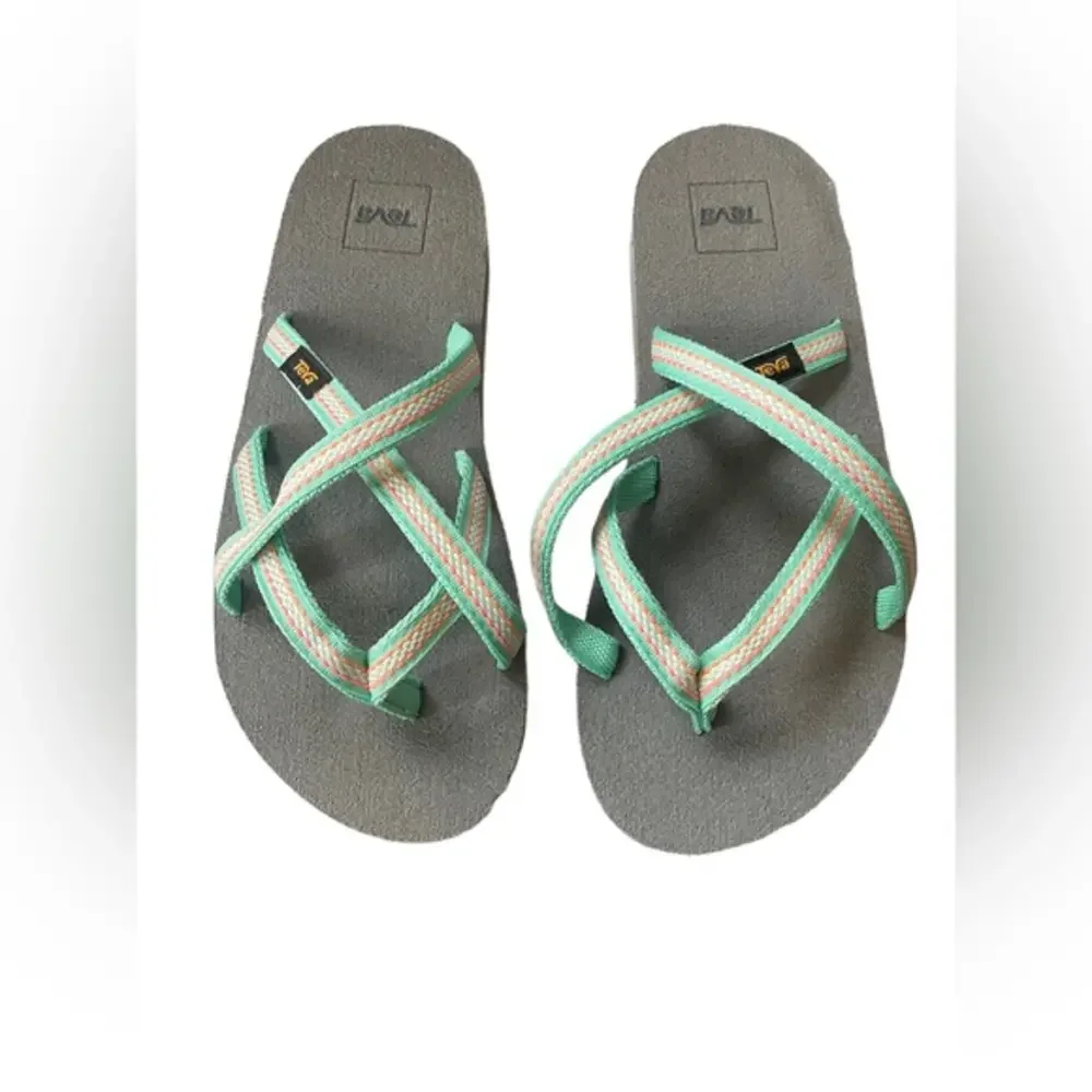Teva Kids' Olowahu Sandal Size 5 Mint Green w/‎ Coral Excellent Condition