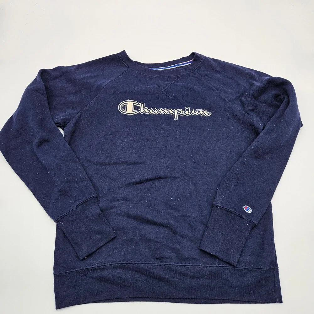 Champion Navy Blue Crewneck Sweatshirt Classic‎ Logo Ringer Style Size S