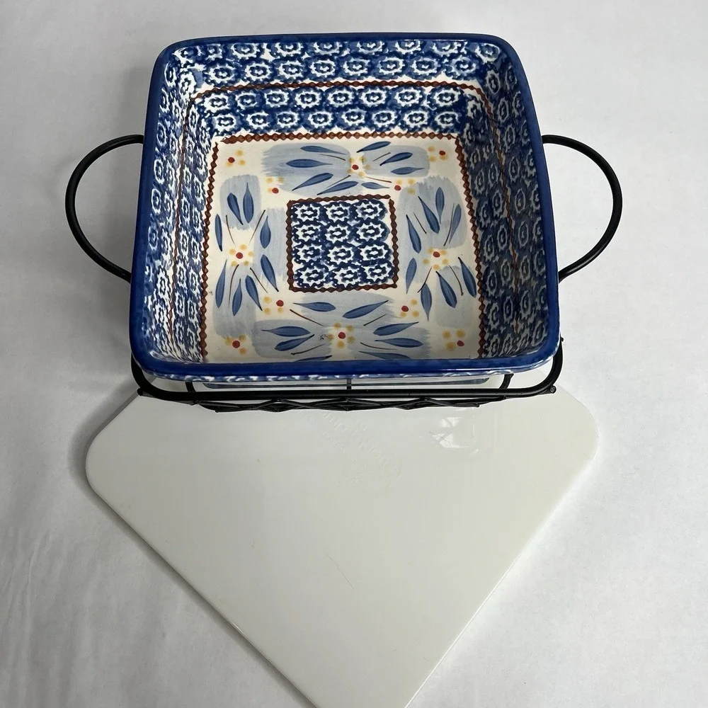 Temptations By Tara Old World Blue Casserole Dish Trivet Cooling‎ Rack Lid 2 Qt