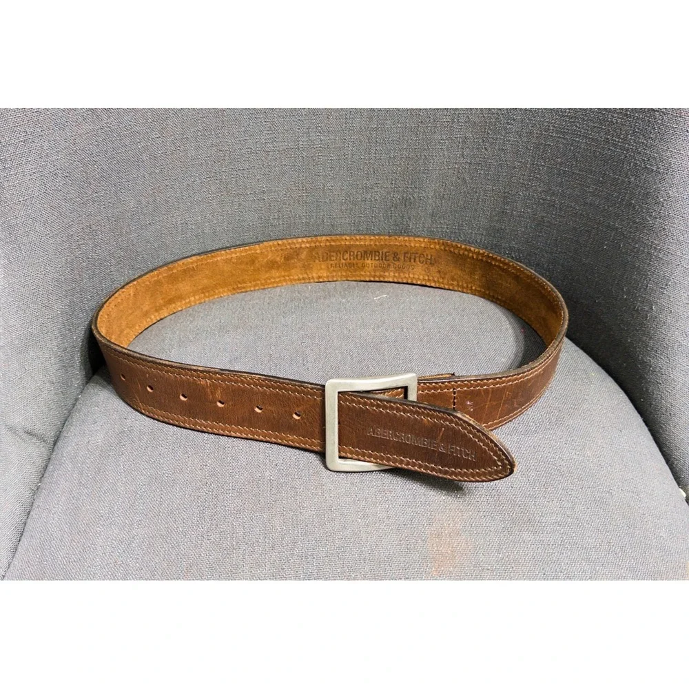 Abercrombie &‎ Fitch Men's Leather Belt sz 30 Solid Brass buckle workwear rugged