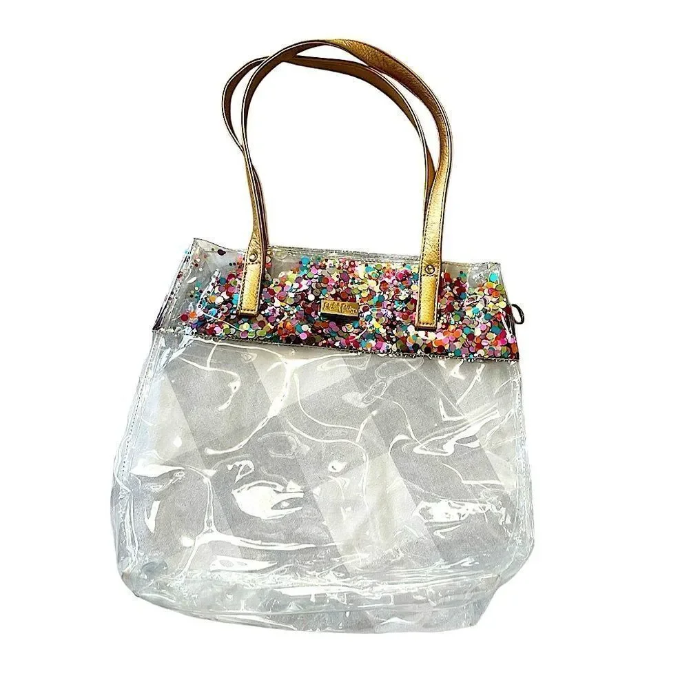 Packed Party Little Bit of Party Kids Tote Clear Confetti Glitter Gold Handles