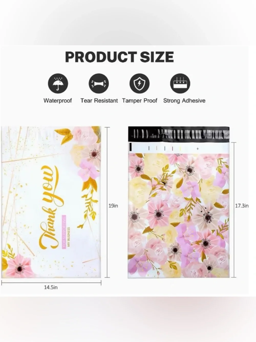 Set of 20 14.5” x 19” Floral Thank You Poly Mailers