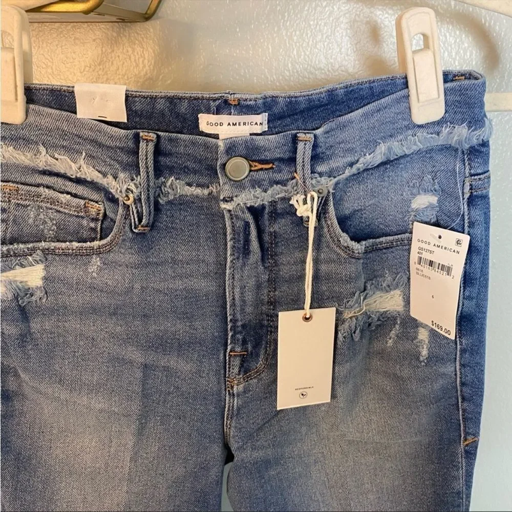 NWT good American good legs straight 6/28 in blue‎ 618