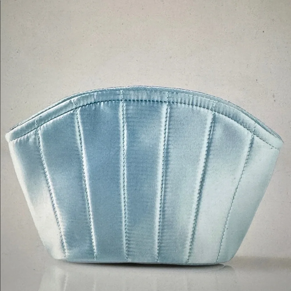 Anthropologie Light Blue Satin Cosmetic Bag