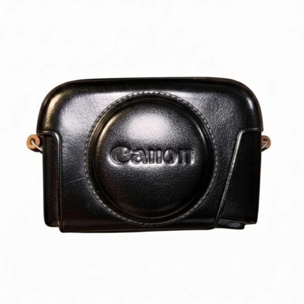 Canon Vtg Blk Leather Camera Case w Strap for Vtg‎ Digital Cameras Retro Compact