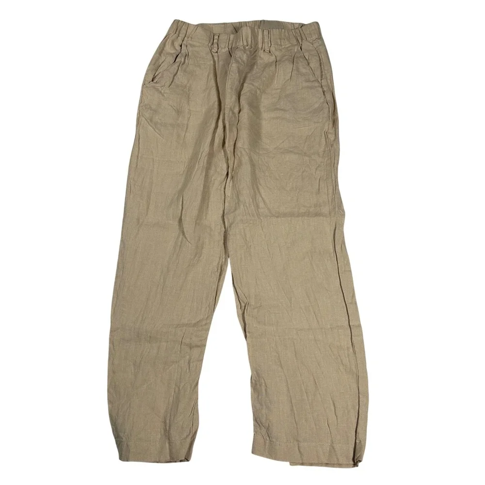 Quince Linen Pants Mens XS Beige Elastic Waist Premium Flax Trousers