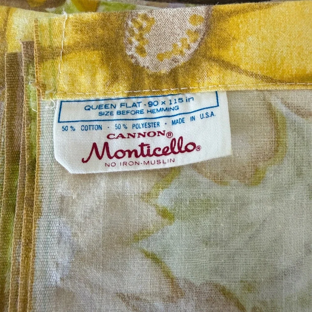 Retro 70s Cannon Monticello Muslin Queen Flat Pillowcases Sheet MOD Hippie Daisy