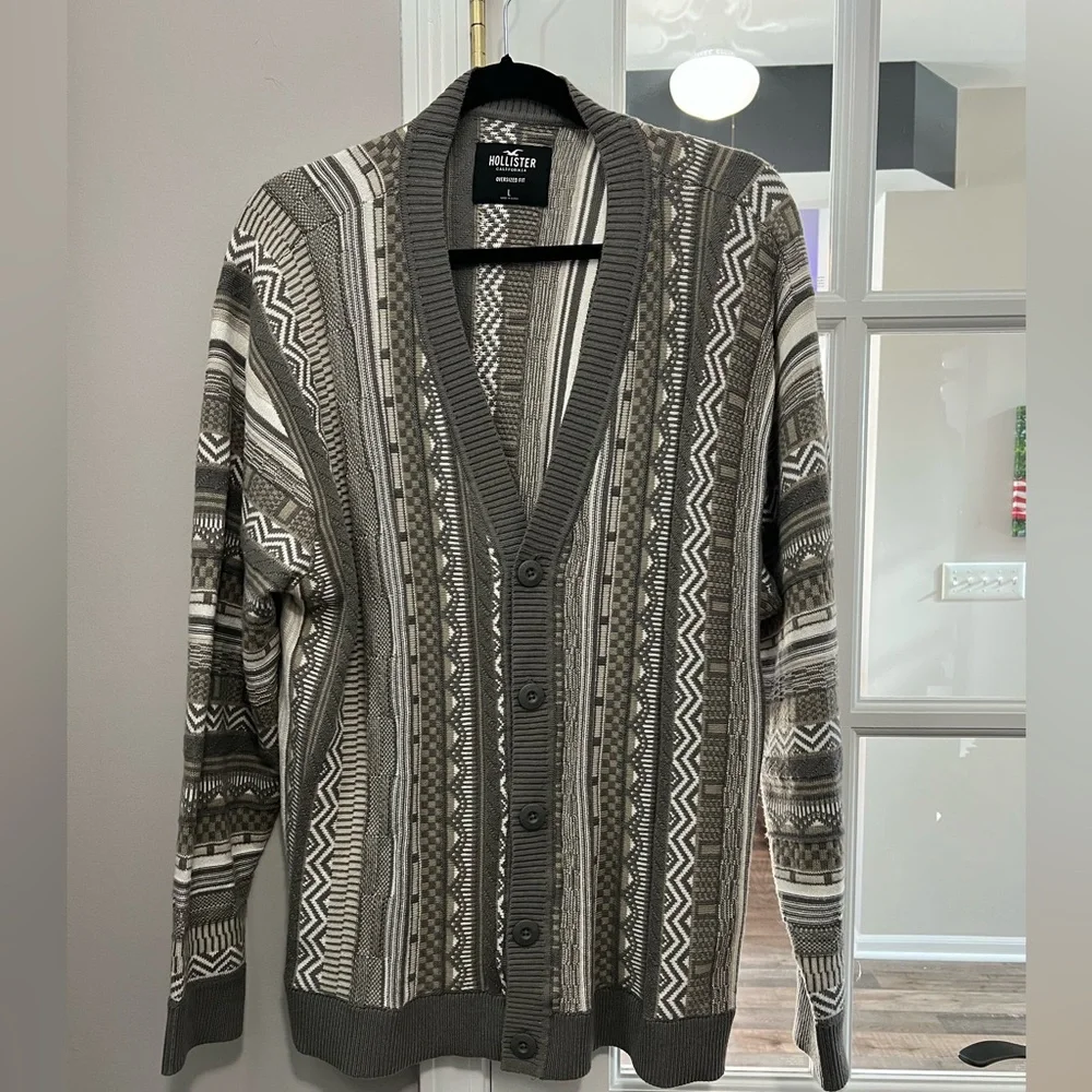 Hollister Men's Multi-Pattern cotton blend Cardigan size L EUC