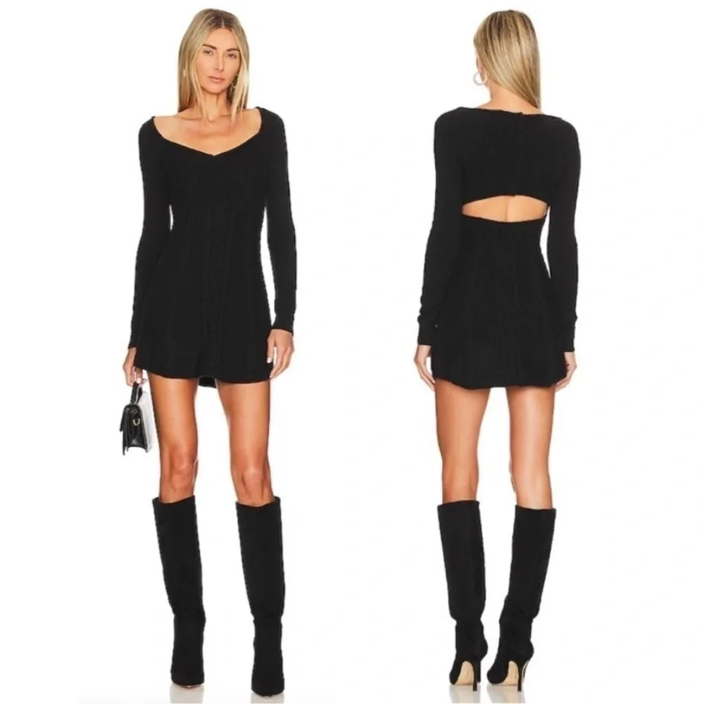 NWOT FREE PEOPLE Small World Mini long sleeves sweater Dress black sz L