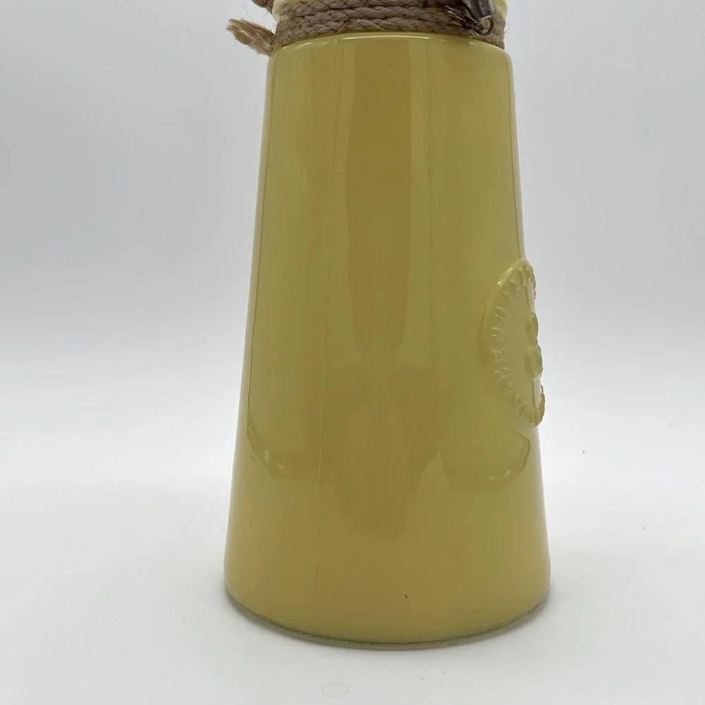 “Genuine & Crafted Original” Yellow Glass Jar/Vase with Rope Handle