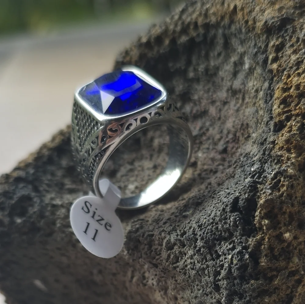 New Stainless Steel Men's Ring With Cubic Zirconia Stone Size 11