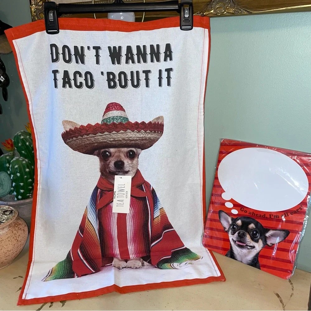 Chihuahua Dog Kitchen Tea Towel 18 x 26” & Dry Erase Magnet Board 10” Set