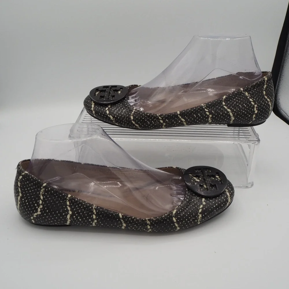 Tory Burch Reva Mojave Print Leather Ballet Flats US 8.8 Snake Shoes Casual Chic