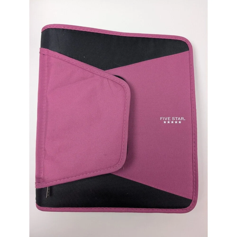 Trapper Keeper Styled Five Star Binder Pink Black 3 Ring Organizer Pencil Pouch