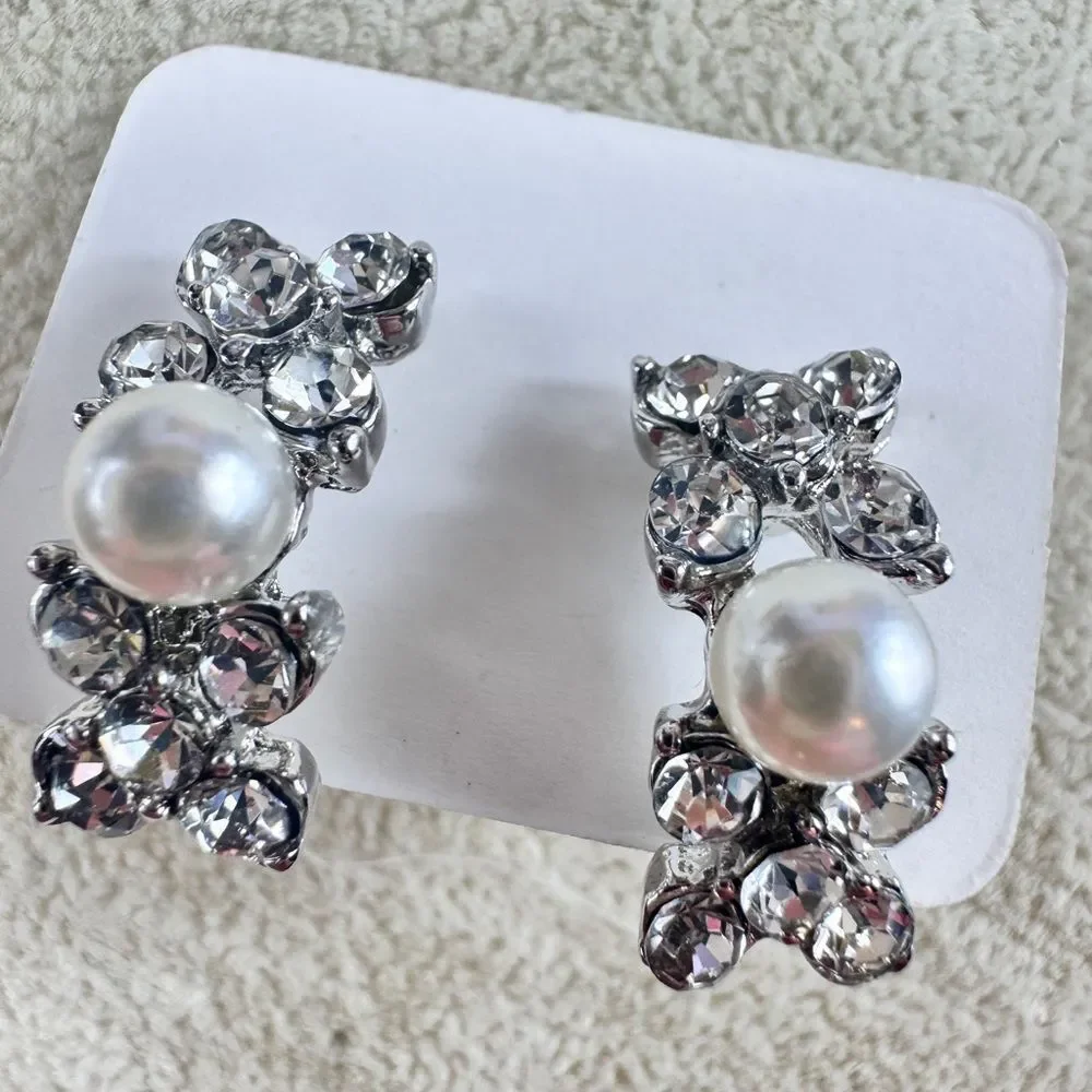 Elegant Faux Pearl & Gemstones Earrings