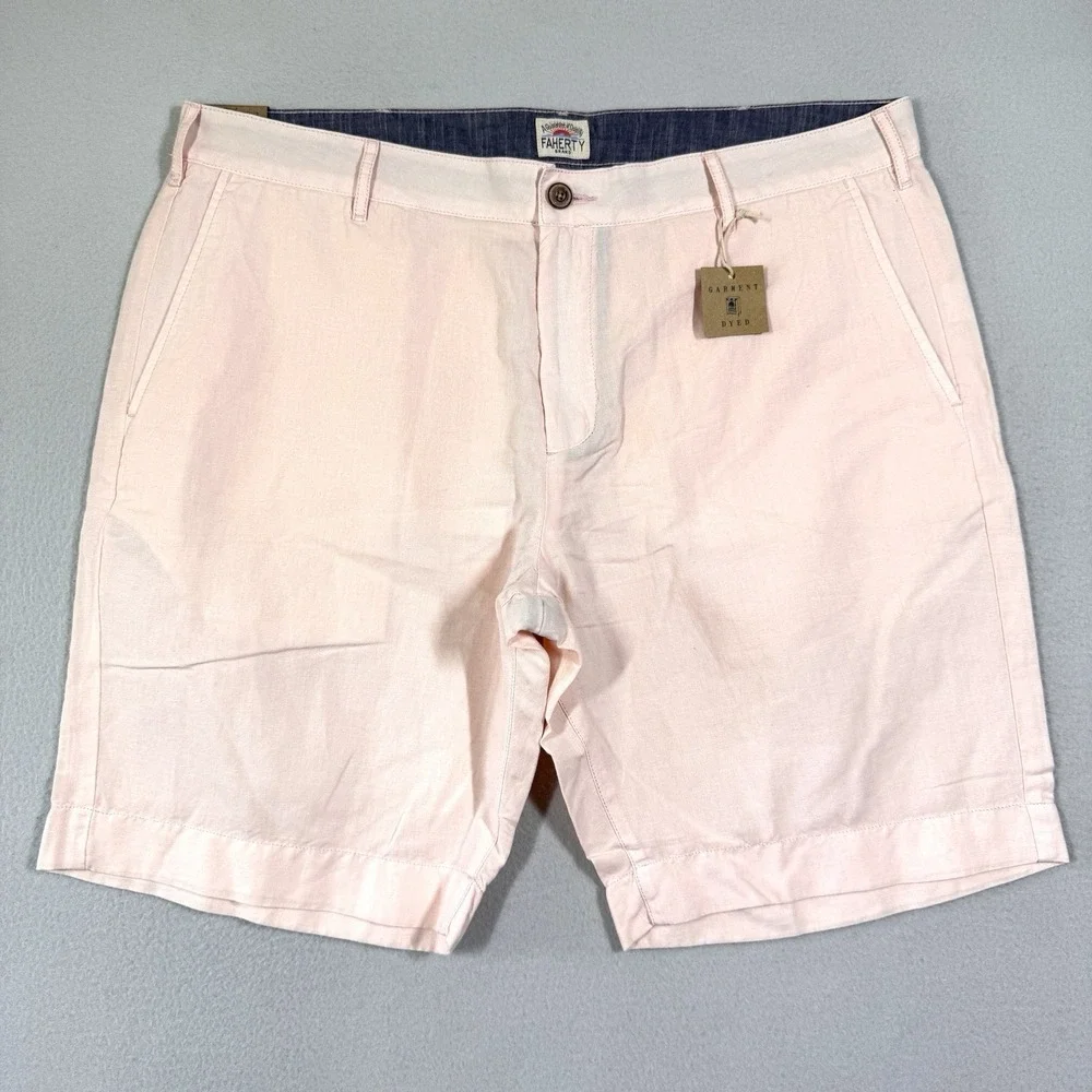 FAHERTY Shorts Mens 36 Malibu Chino Linen Blend Summer Pink Coastal Beach NWT