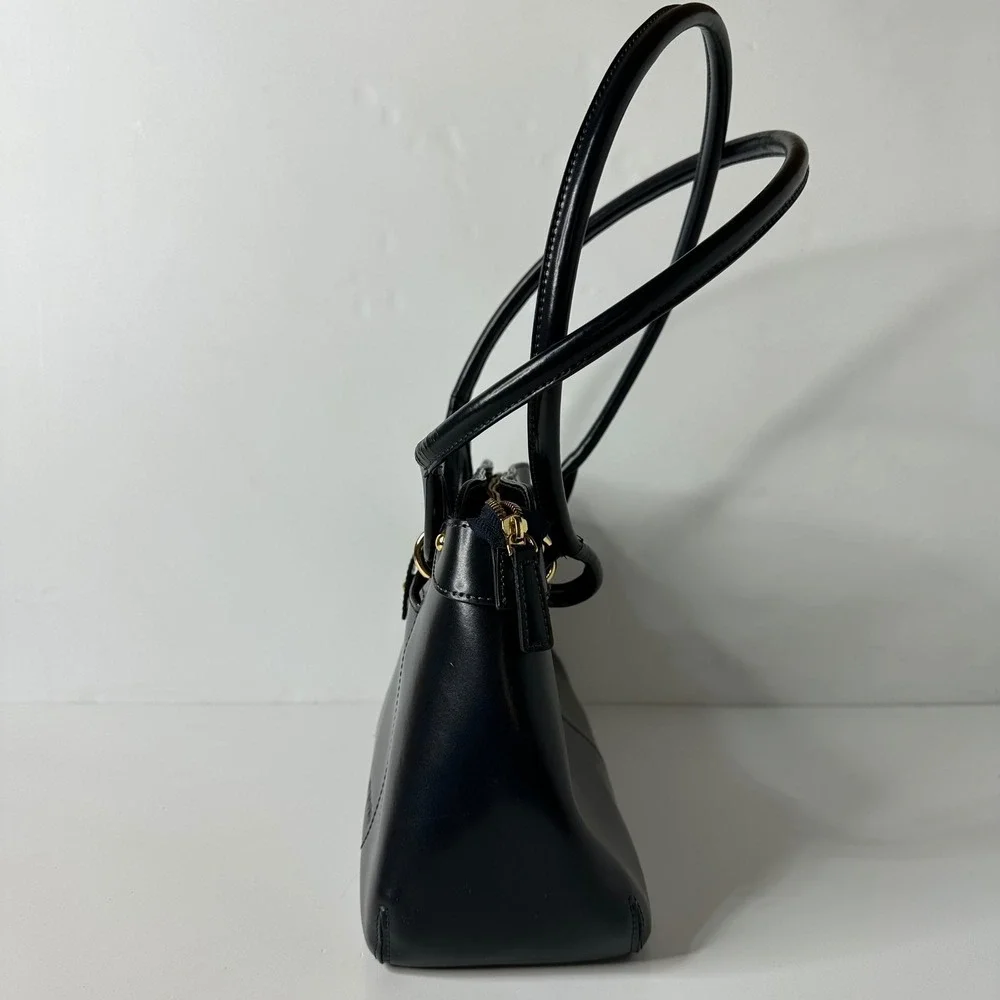 Cromia Navy Blue Leather Shoulder Bag Made in Italy Gold Tone Hardware READ