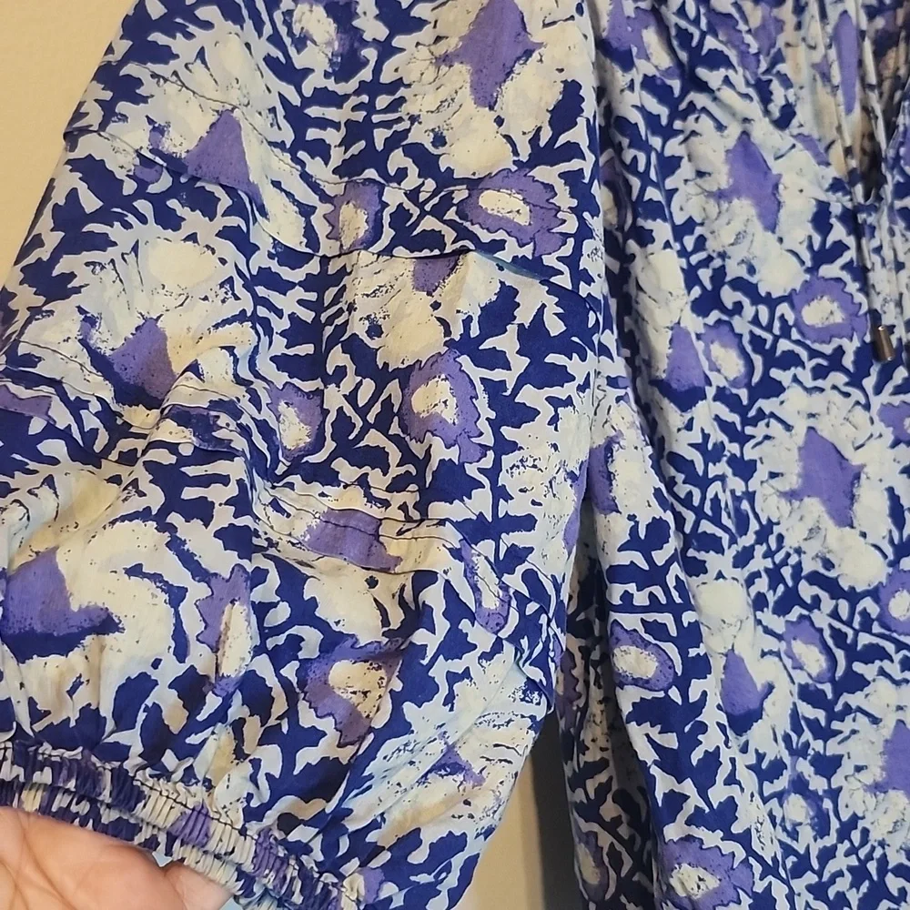 Free People Blue and Cream Floral Blouse