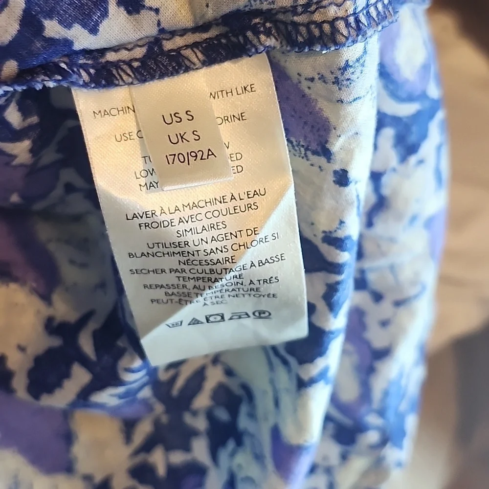 Free People Blue and Cream Floral Blouse