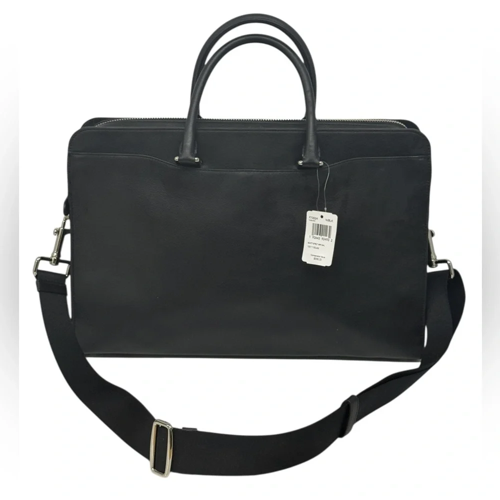 NWT COACH Beckett 2-Way Structured Black Leather Shoulder Business Briefcase New