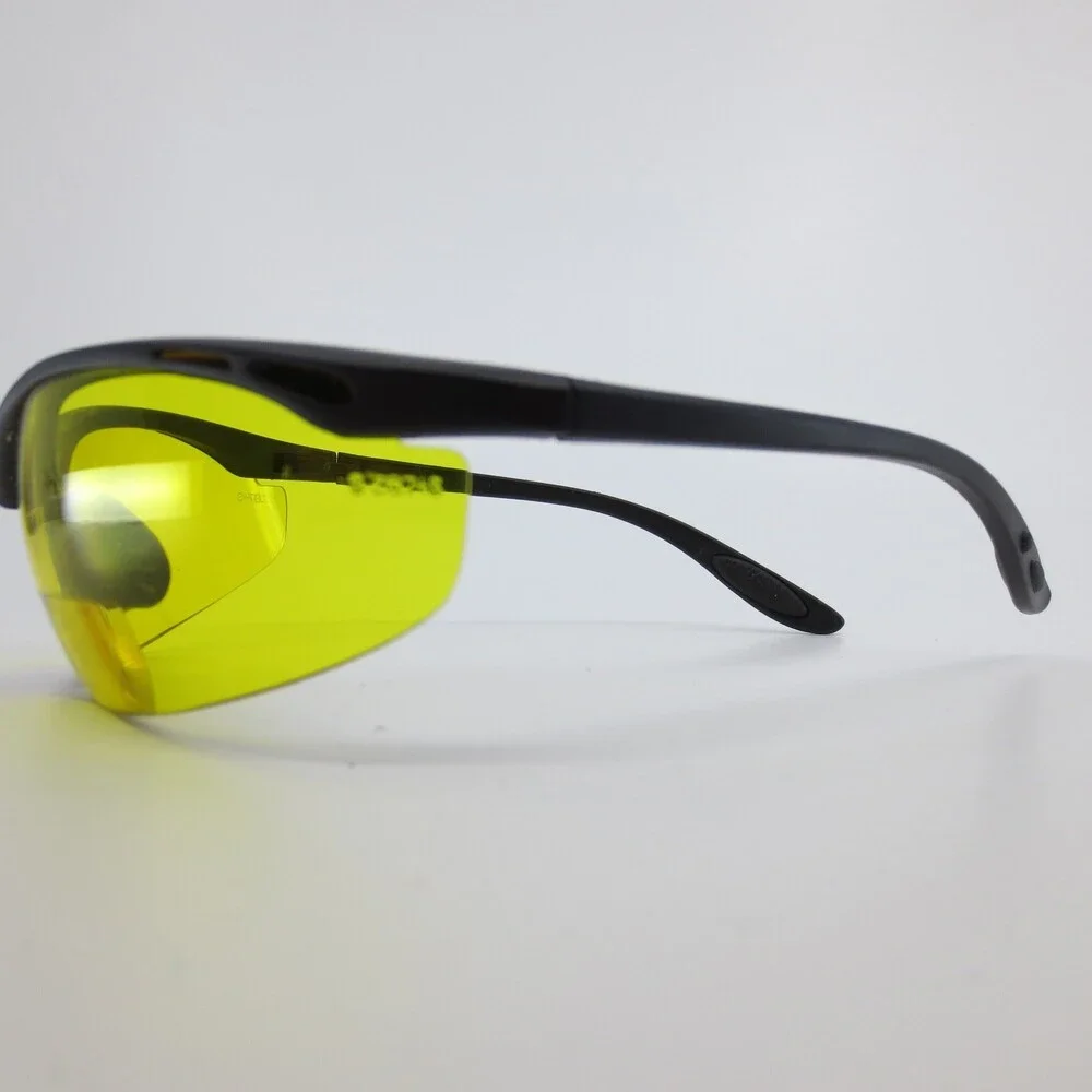 Z87-2 Safety Glasses Yellow Lens Wrap Around Black Frame 120mm Taiwan 31588