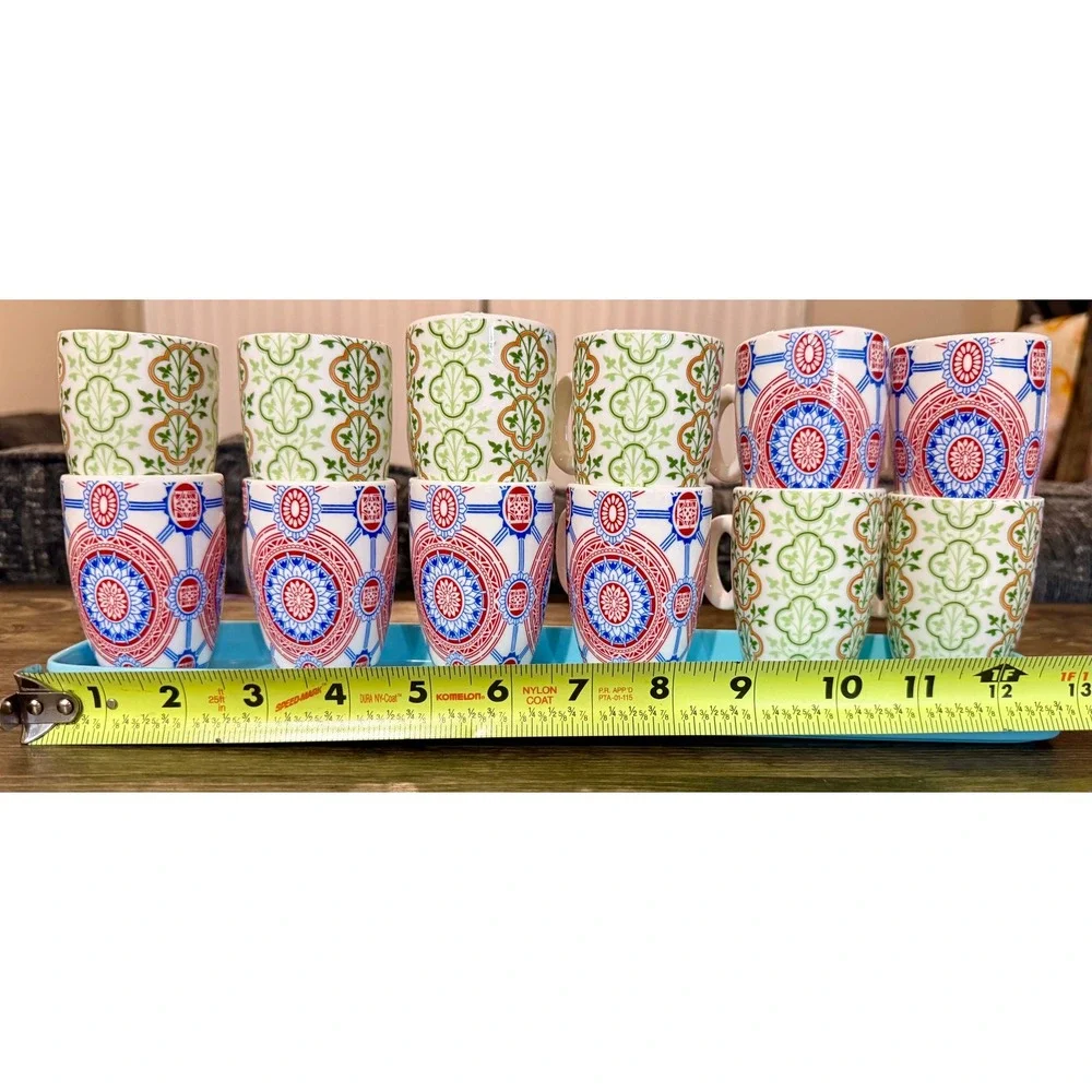 Pier 1 Espresso Cup Set 12pc Multicolor Excellent Mediterranean Boho Floral