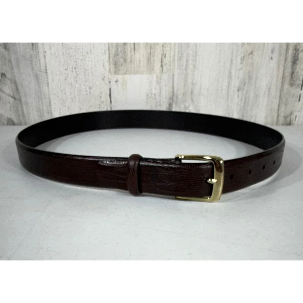 Jones New York Belt 38 Brown Embossed Italian Leather Gold Tone Buckle NWOT