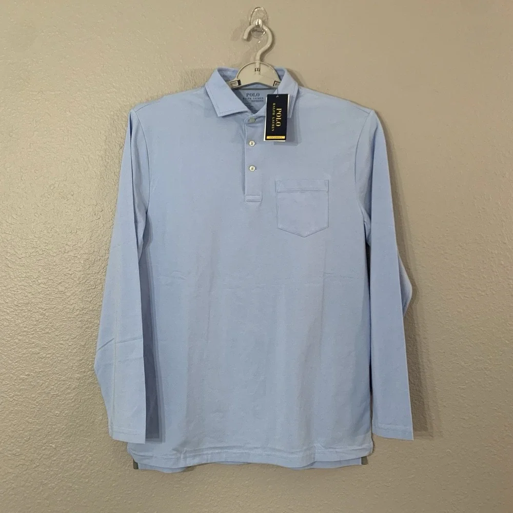 NWT Polo Ralph Lauren Performance Mens Size M L/S Polo Shirt Blue Classic‎ Fit