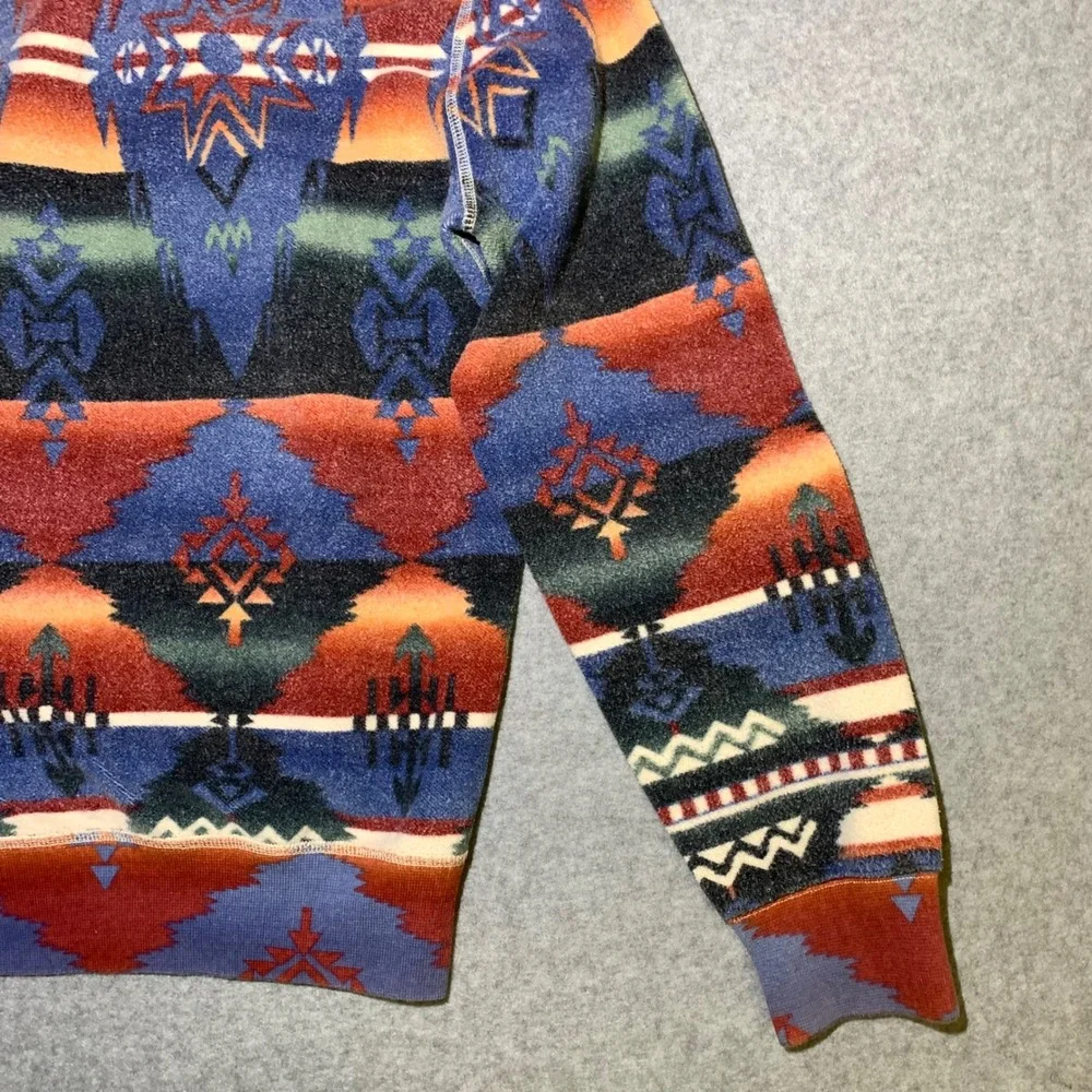 Polo Ralph Lauren‎ Mens M Aztec Fleece Hoodie Southwestern Pattern Blue Orange