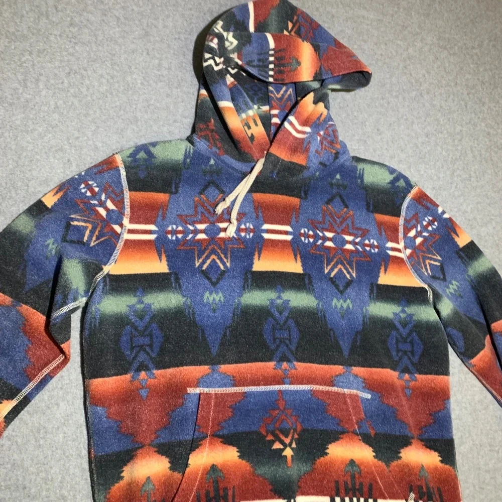 Polo Ralph Lauren‎ Mens M Aztec Fleece Hoodie Southwestern Pattern Blue Orange
