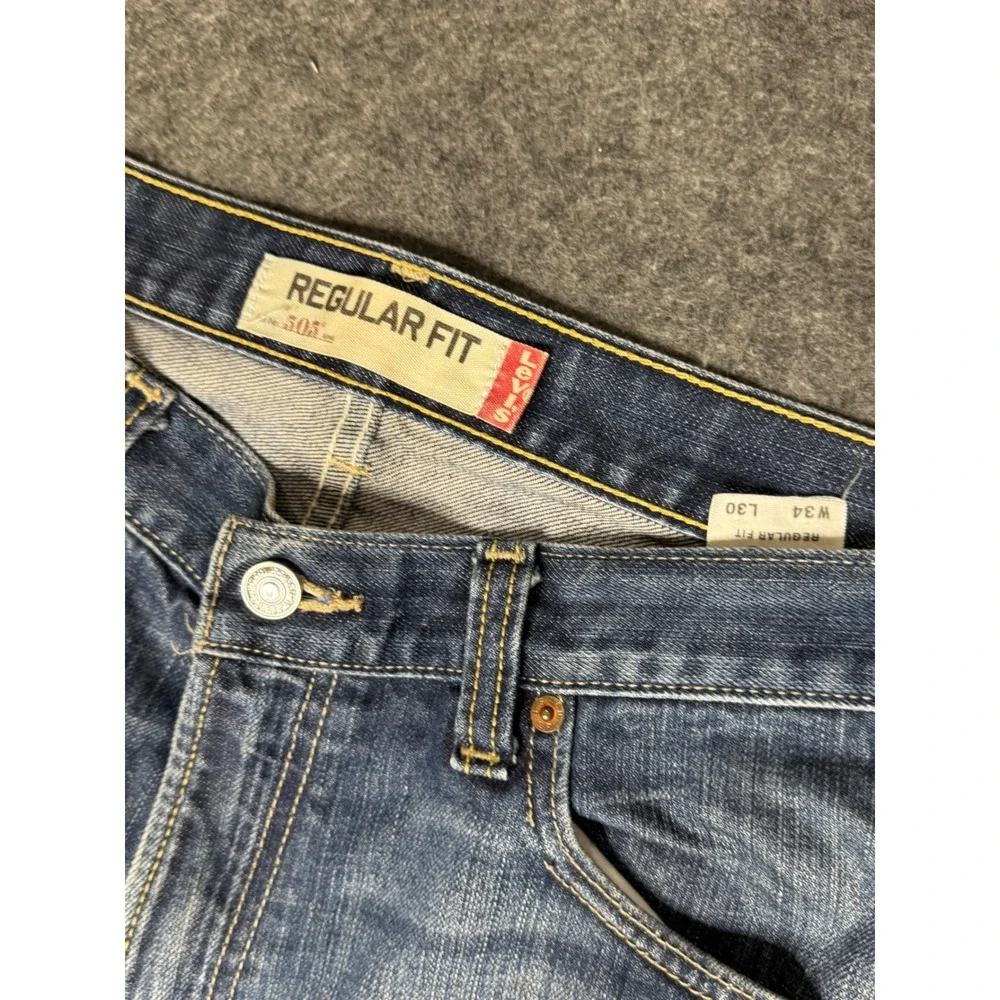 Levis 505 Regular Fit Jeans Mens 34x30 Medium Wash Blue‎ Straight Leg Denim 100%