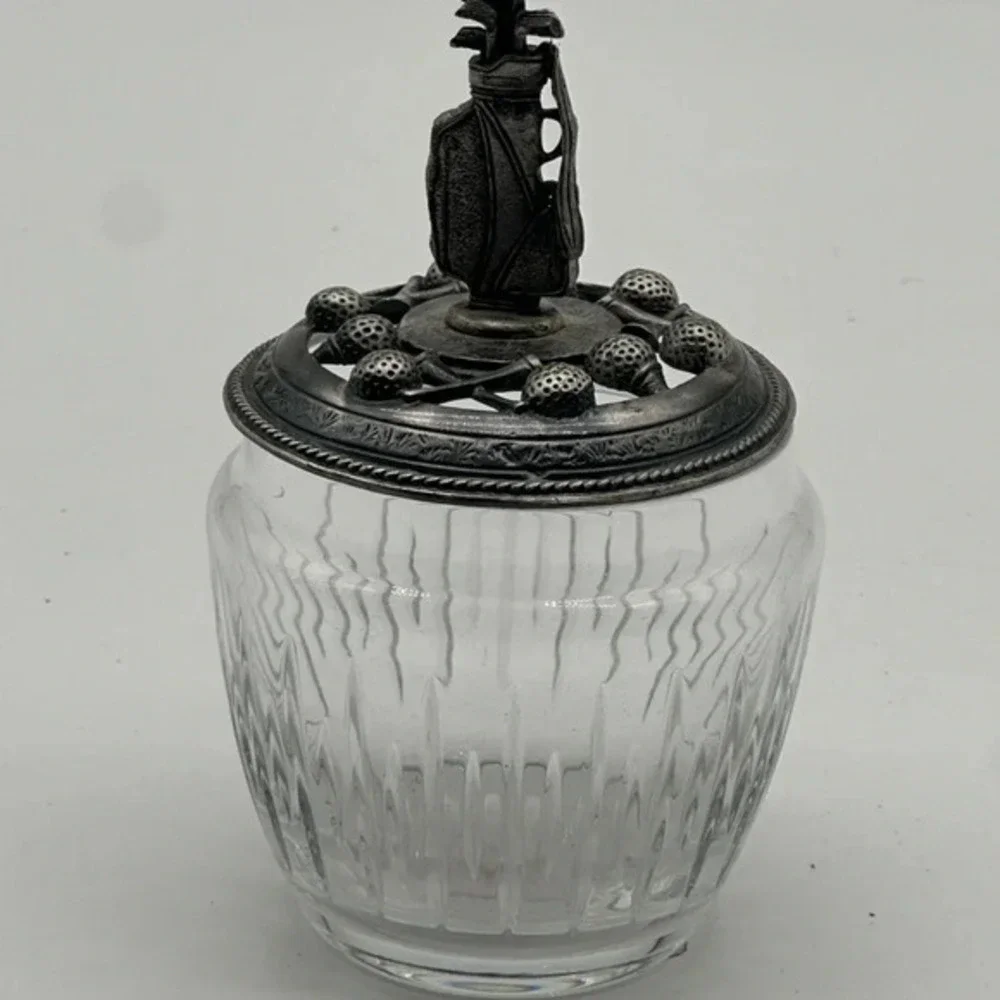ATLANTIS Silver Mounted Lid Crystal Glass Candy Display‎ Vanity Trinket PORTUGAL