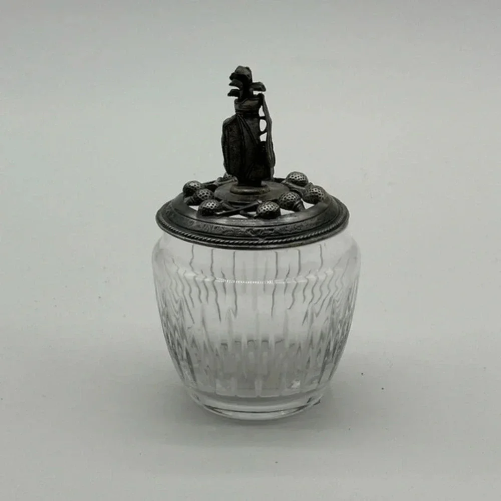 ATLANTIS Silver Mounted Lid Crystal Glass Candy Display‎ Vanity Trinket PORTUGAL