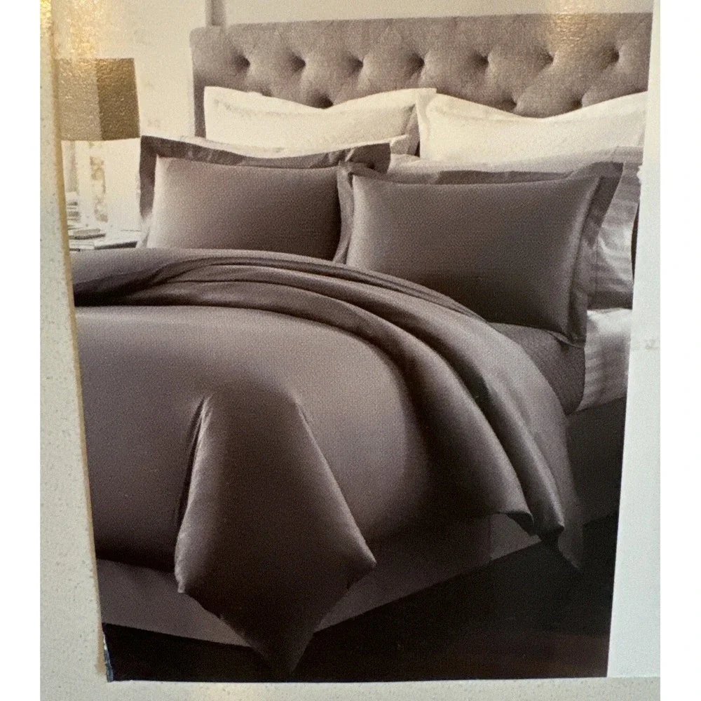Macys Charter Club Duvet Cover KING Size 500 Thread Ct Gray Solid Damask‎ Cotton