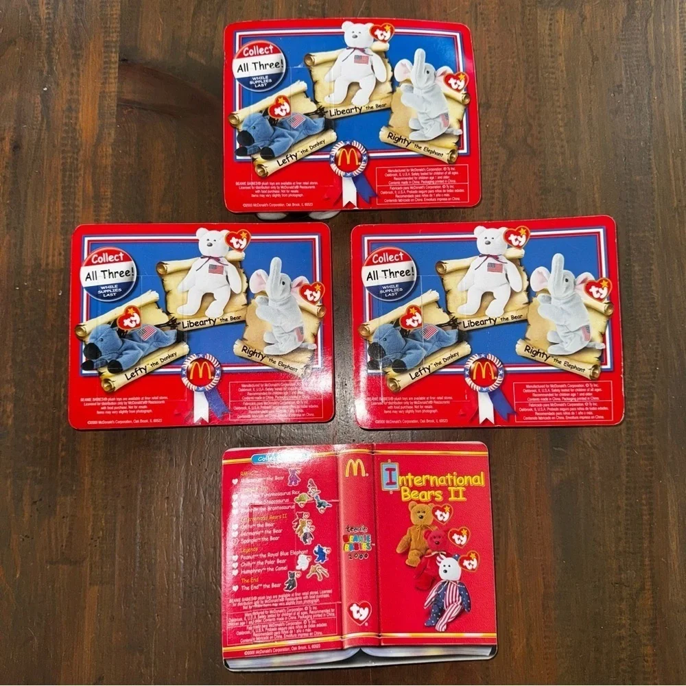 Mcdonalds TY Beanie Babies American Trio set Righty, Lefty & Libearty Sealed!