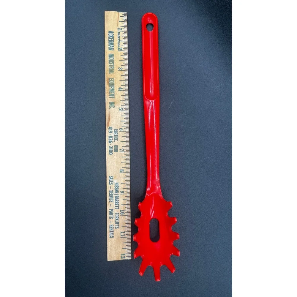 Vtg Red Plastic Spaghetti Server‎ Pasta Spoon Utensil Kitchen Tool USA Retro