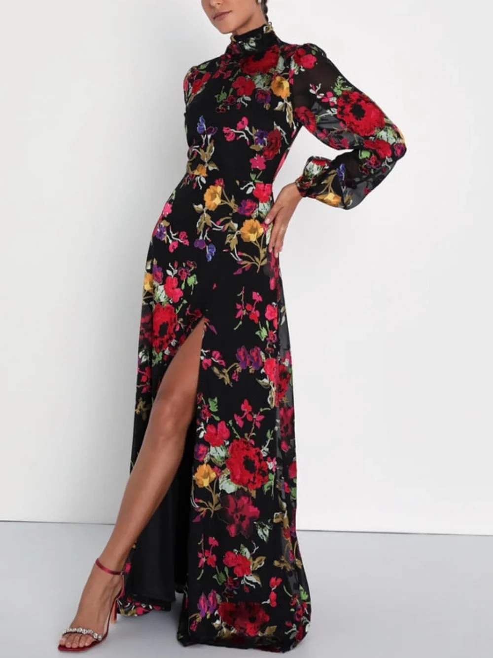 Lulus Graceful Arrival Black Floral Burnout Backless Maxi Dress Small